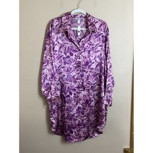 Cacique Womens Satin Sleep Shirt Size 18/20 Purple Pink Floral Lightweight NWT